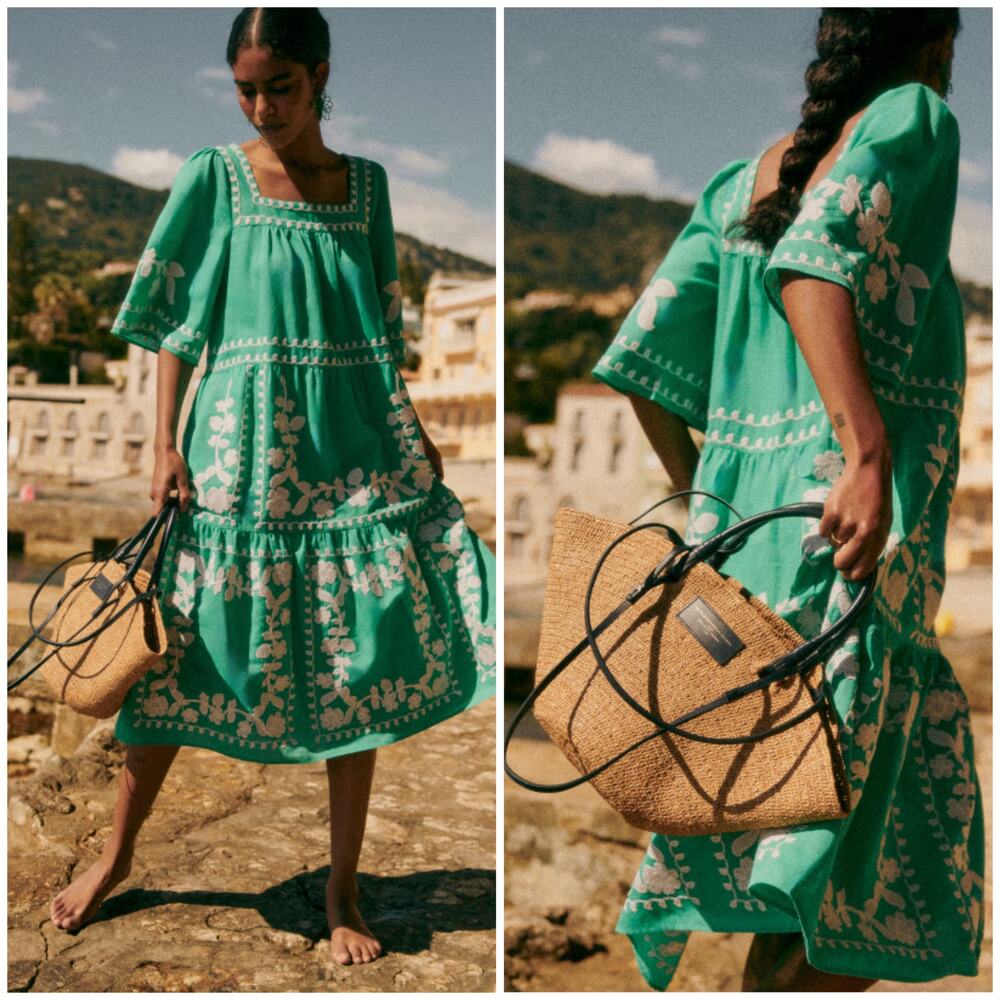 Sézane Sabine Dress Ecru Green